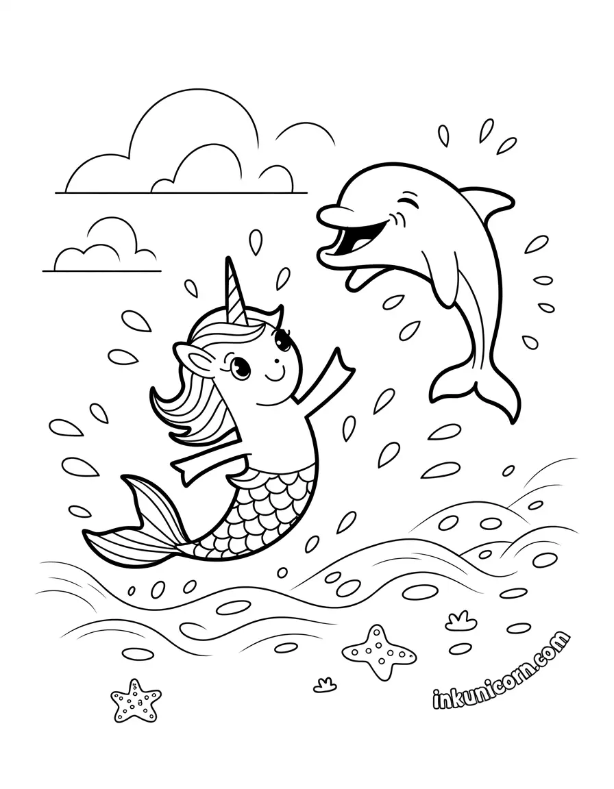 Playful Mermaid Unicorn and Dolphin