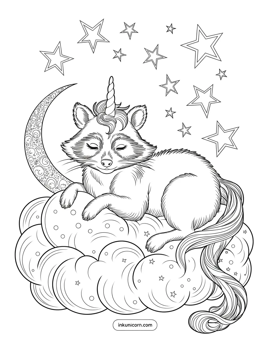 Raccoon Unicorn Stars And Moon Dreamland