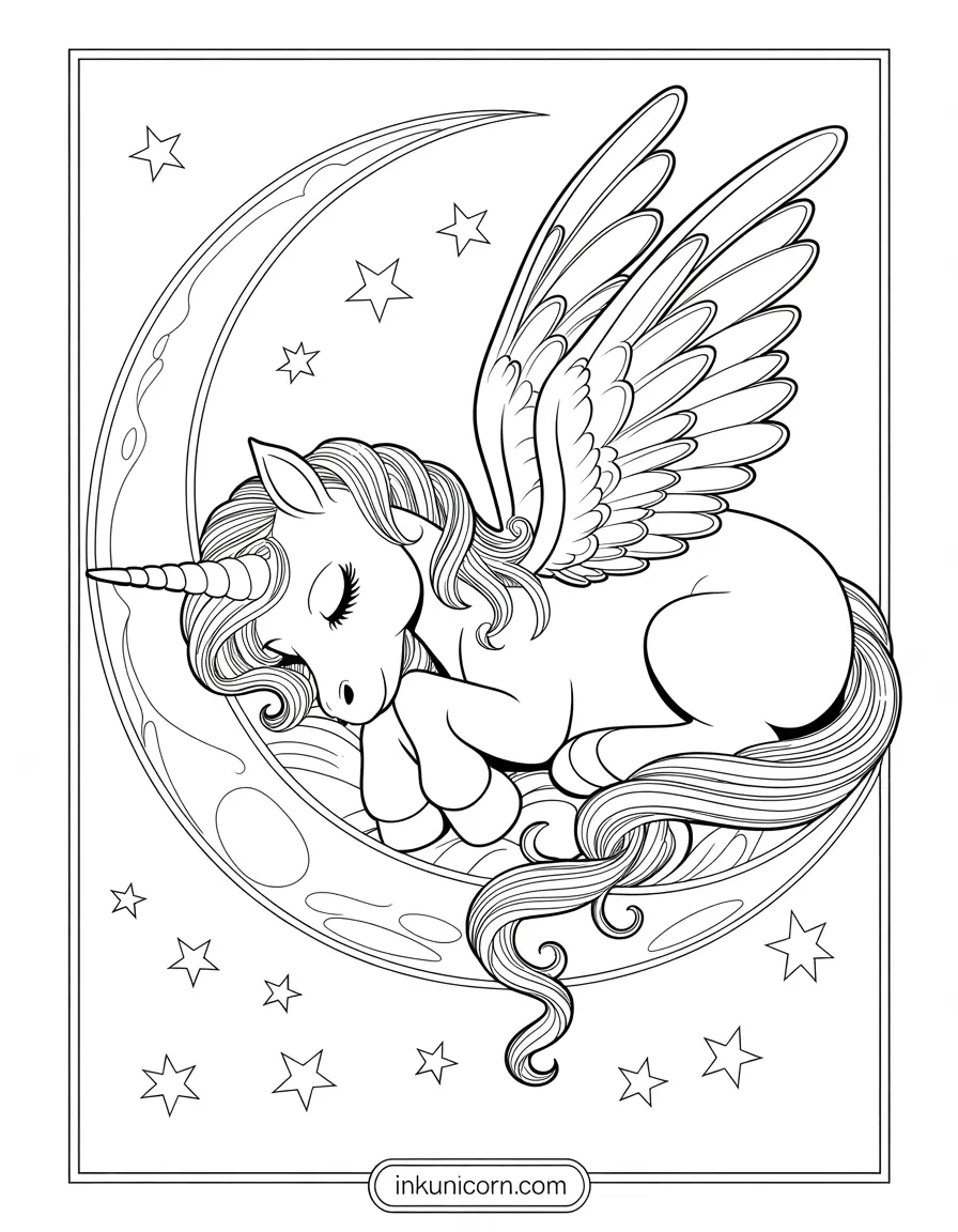 Sleeping Fairy Unicorn on a Crescent Moon