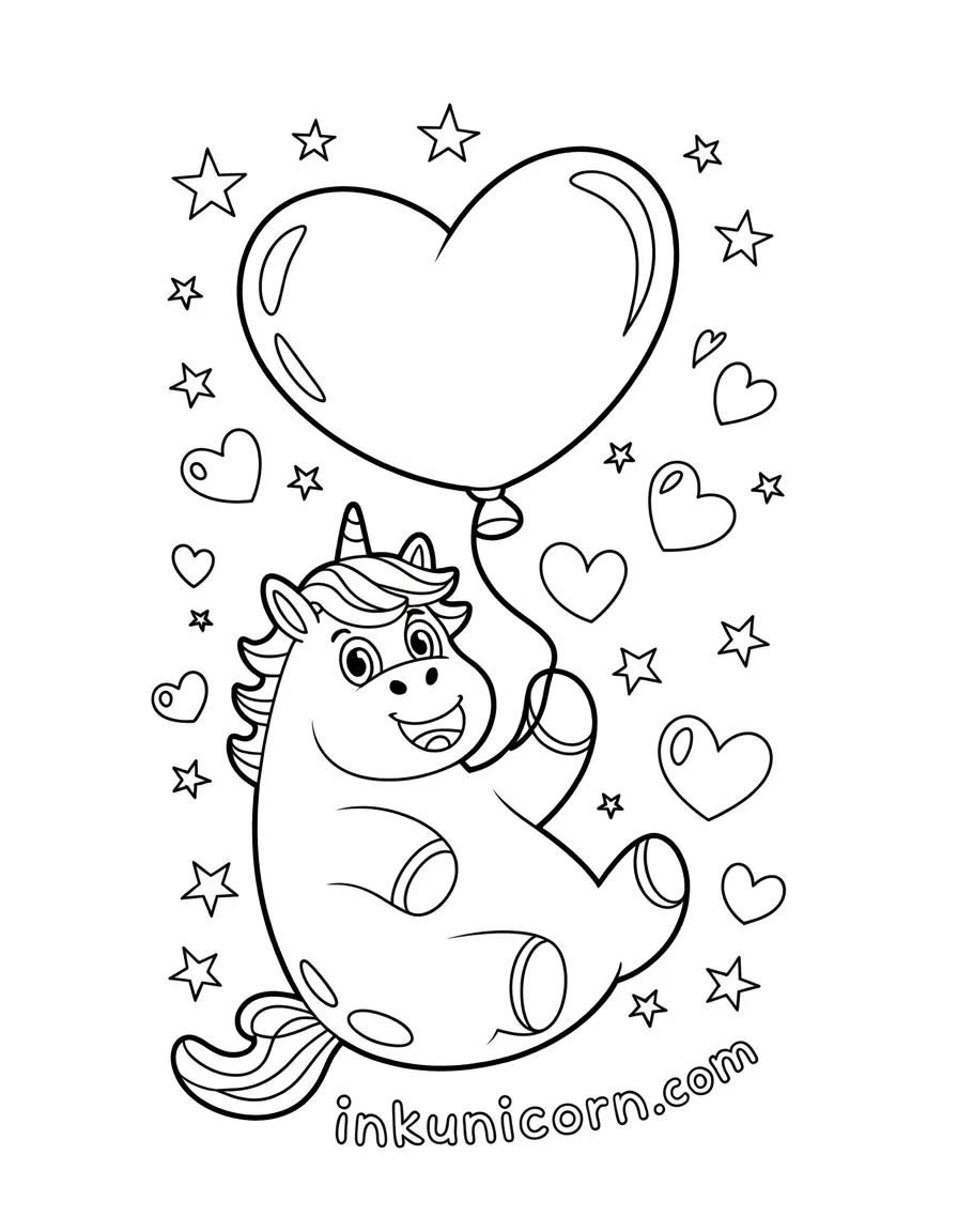 Unicorn Holding Heart Balloon