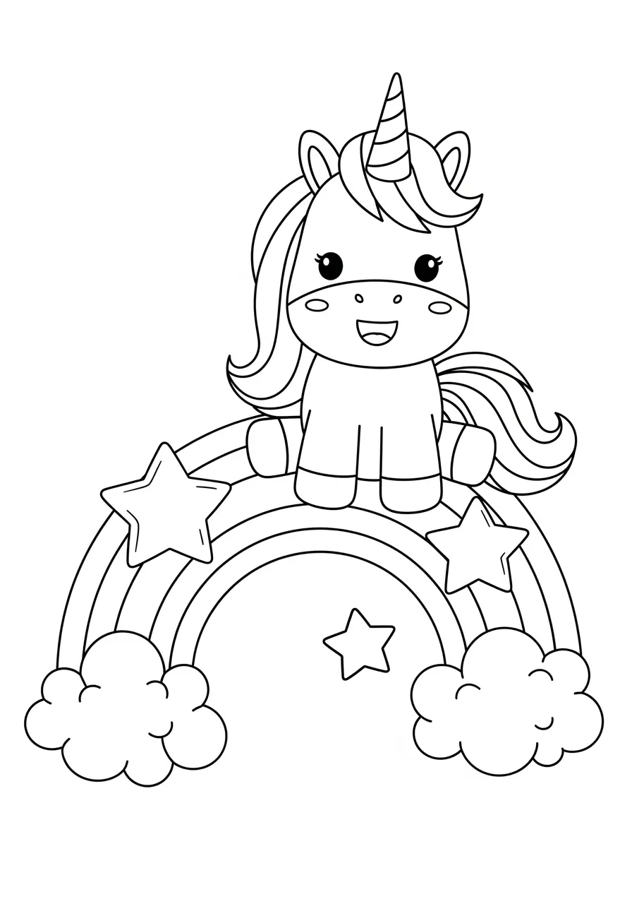 Unicorn On Cloudy Rainbow