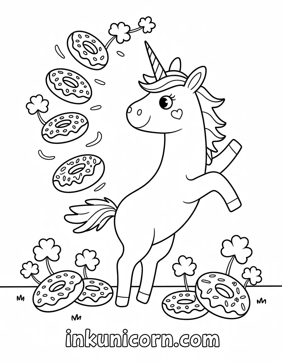 Unicorn Playing with Shamrock Donuts