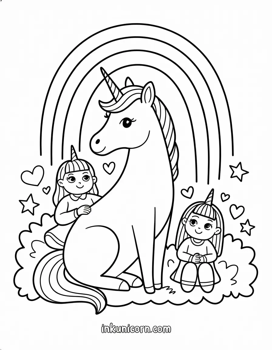 Unicorn Sitting Under a Rainbow