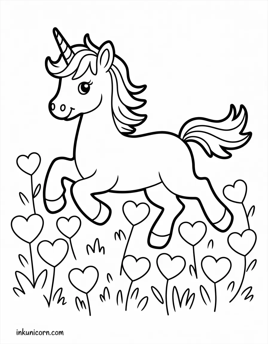 Unicorn with Heart-shaped Flowers