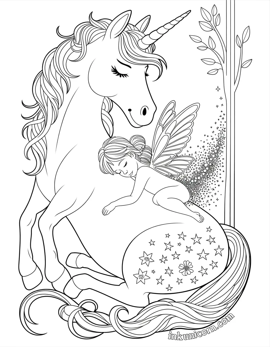 Unicorn With Sleeping Fairy Friend