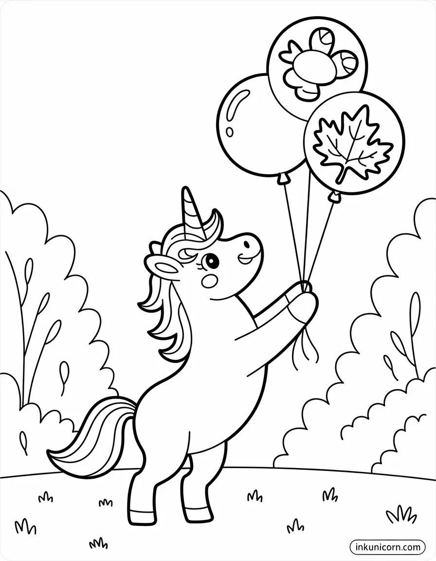 Unicorn with Thanksgiving Balloons