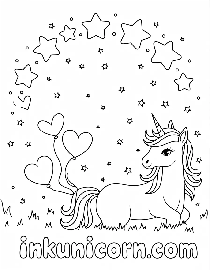 Valentines Stars Unicorn with Heart Stars